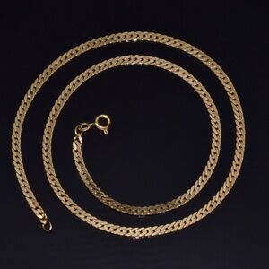 ITALIAN 14K SOLID YELLOW GOLD FACETED FLAT CURB CHAIN NECKLACE 18.5"